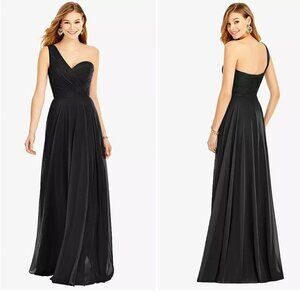 One-Shoulder Draped Chiffon Formal Dress - Dani in Black - Size 10